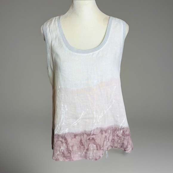 Suzy D London Sleeveless Linen/ Cotton Top in White and Pink | size M - Picture 1 of 6
